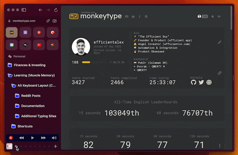 Arc Browser Spaces & Profiles GIF