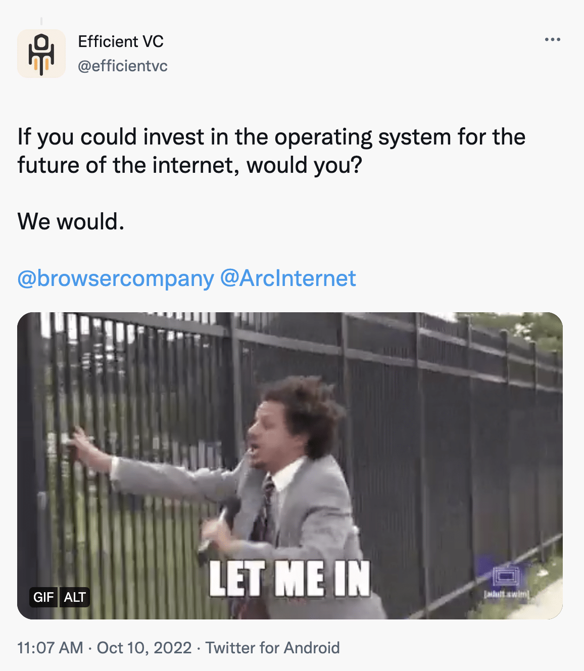 If you could invest in the operating system for the future of the internet, would you? We would. @browsercompany @ArcInternet